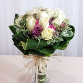 12 White Roses with Pink Sweet-william and special decoration of