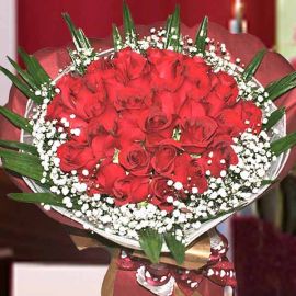 99 Red Roses Hand Bouquet w/ 2Tone Red/Gold Color Wrapper
