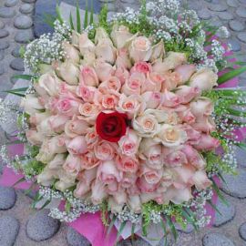 99 Roses ( 98 Champagne 1 Red ) Handbouquet 
