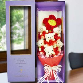 6 Mini Bear (10cm) Hand Bouquet in Gift Box