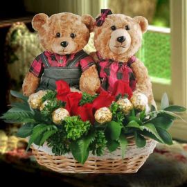 12 inches Couple Bear with 6 Red Roses & 6 ferrero Rocher