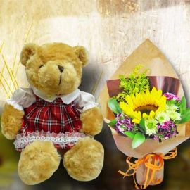 20cm Bear & Sunflower Hand Bouquet.
