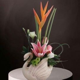 Fresh Flowers Small Arrangement in Swan Vase