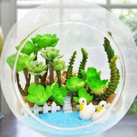 Artificial Cactus Mini Terrarium In Glass Bowl