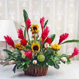 Ginger Flowers & Sunflowers Table Basket Arrangement