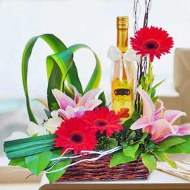 Natural Honey & Mixed Flowers Basket Arrangement