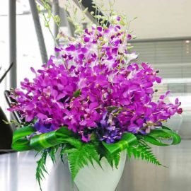 Fresh Cut Orchids All Round Table Arrangement in Vase