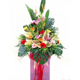 Pink lily and Mixed gerbera arrangement 5 feet height