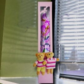 3 Purple Roses in Gift Box & Mini Couple Bear