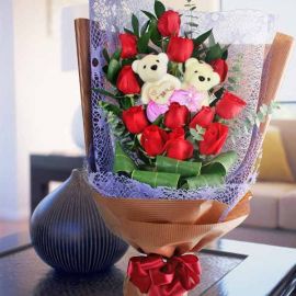 12 Red Roses Bouquet & Bears 一生一世爱你