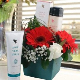 Skin Care & Gerbera Flowers Gift Basket