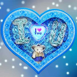 I Love U ( LED Light ) Handmade Rose Soap & Bear In Heart-Shape Box