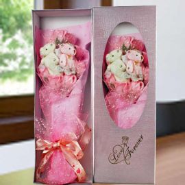 Handmade Rose Soap & 4" Mini Couple Bear in Gift Box