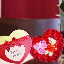 Handmade Rose Soap & Mini Bear In Heart-Shape Box