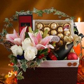 VSOP Rocher Christmas Flower Gift Basket 