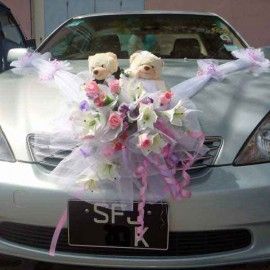 Wedding Car Flowers decoration With Wedding Bear ( Pls Call Us )