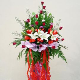 White Lilies & Red Roses Arrangement