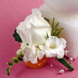 White Rose & Freesia Corsage ( Add-On Only, No Delivery }