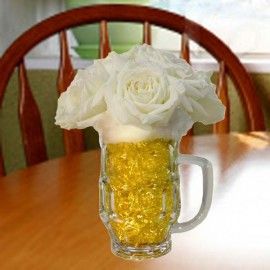 10 White Roses in Beer mug 